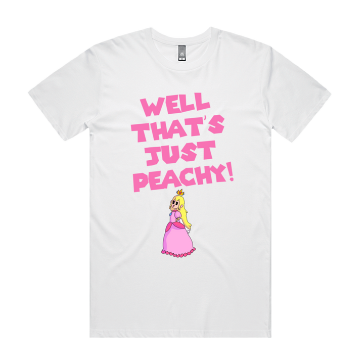 Front design of Princess Peach printed on White T-Shirt - Geekdom Tees - E-commerce