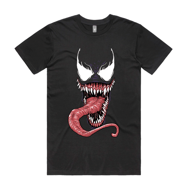 Front design of Venom face printed on Black shirt - Geekdom Tees - E-commerce