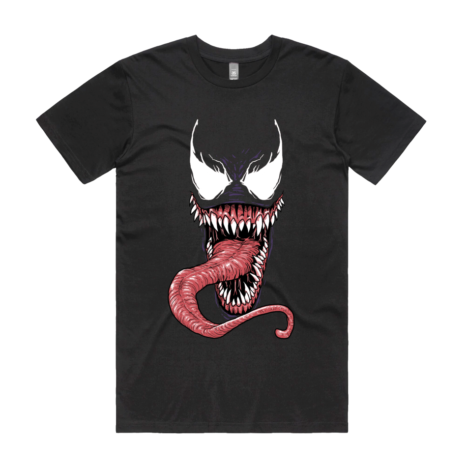 Front design of Venom face printed on Black shirt - Geekdom Tees - E-commerce