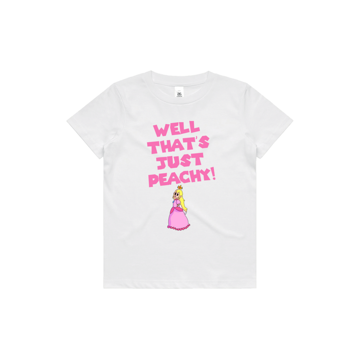 Front design of Princess Peach printed on White T-Shirt - Geekdom Tees - E-commerce