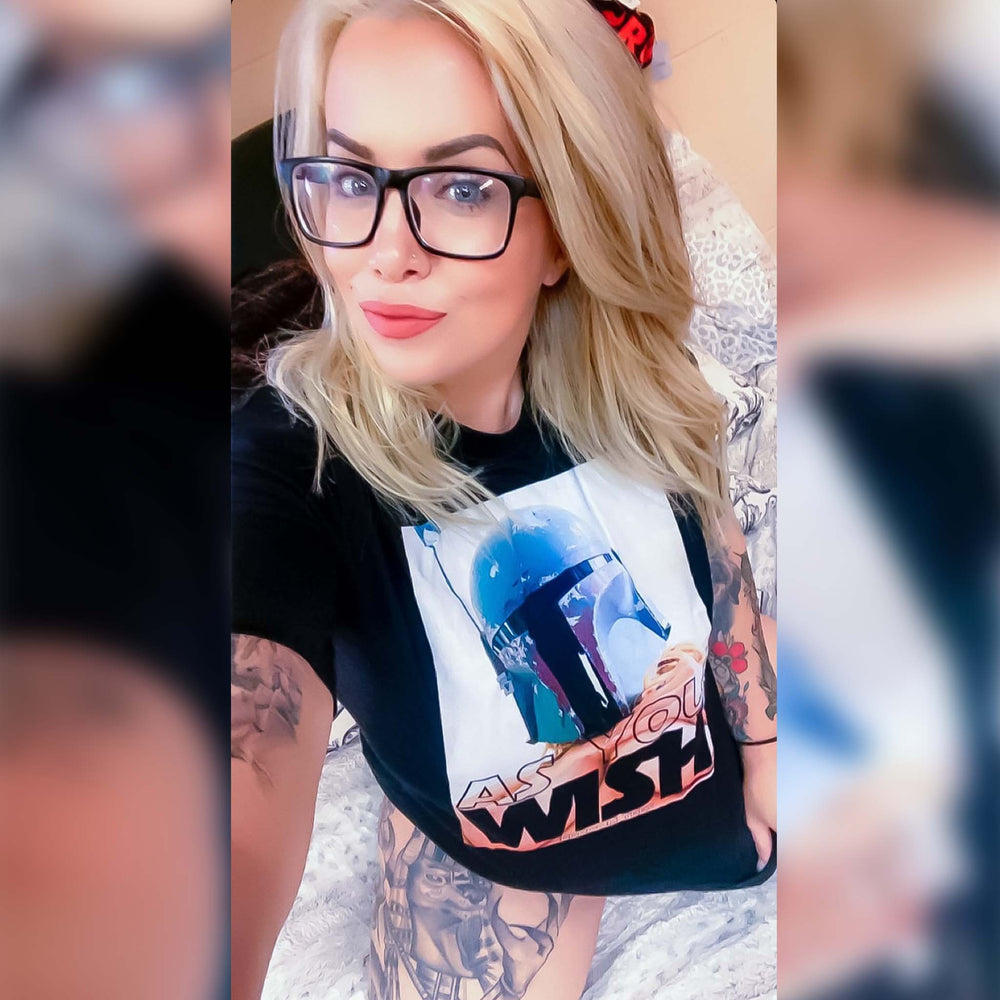 Front print of Sexy Boba Fett graphic printed on Black T-Shirt - Geekdom Tees - E-commerce