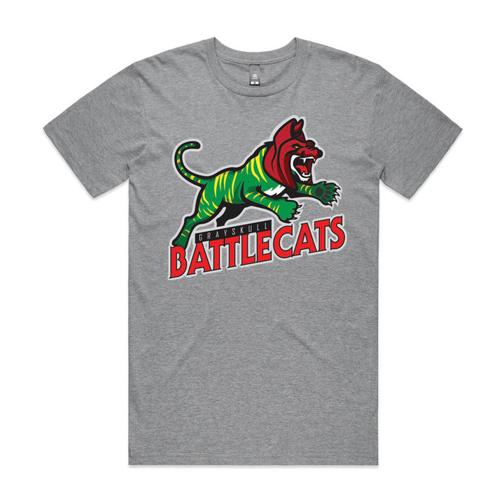 Front design of Battlecat as Sport Team mascot printed on Grey T-Shirt - Geekdom Tees - E-commerce