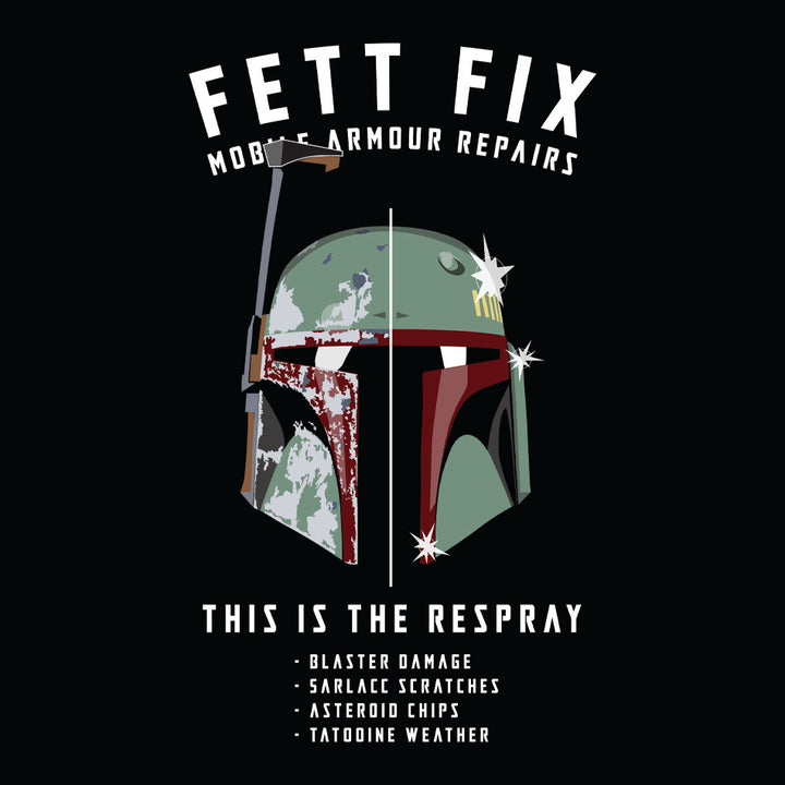 Front design of Boba Fett helmet printed on Black T-Shirt - Geekdom Tees - E-commerce