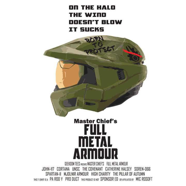 Front design of Halo Spartan helmet inspired by Full Metal Jacket printed on White T-Shirt - Geekdom Tees - E-commerce