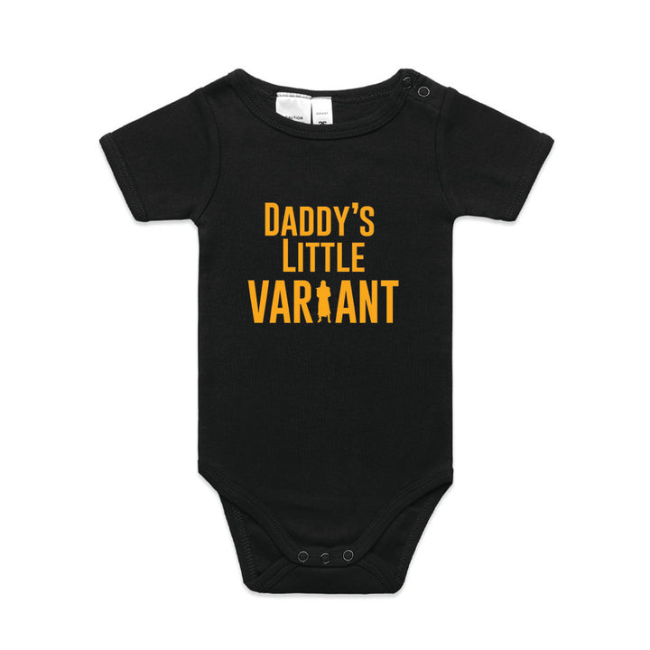 Front design of Daddy's Little Variant printed on Black Onesie - Geekdom Tees - E-commerce