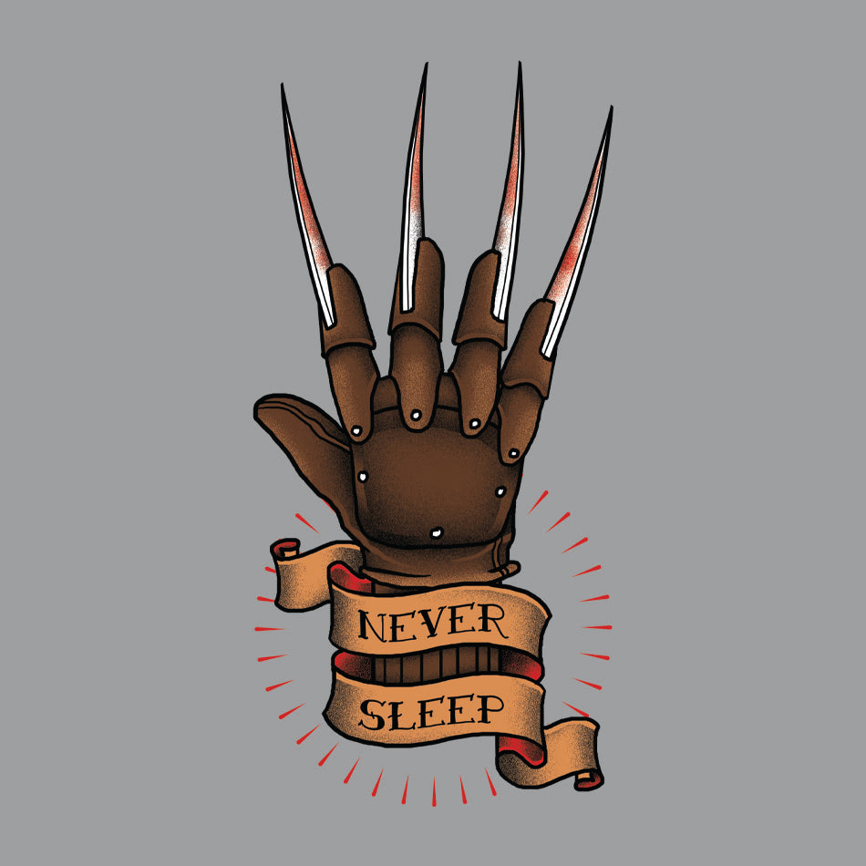 Front design of Freddy Krueger's glove printed on Grey T-Shirt - Geekdom Tees - E-commerce