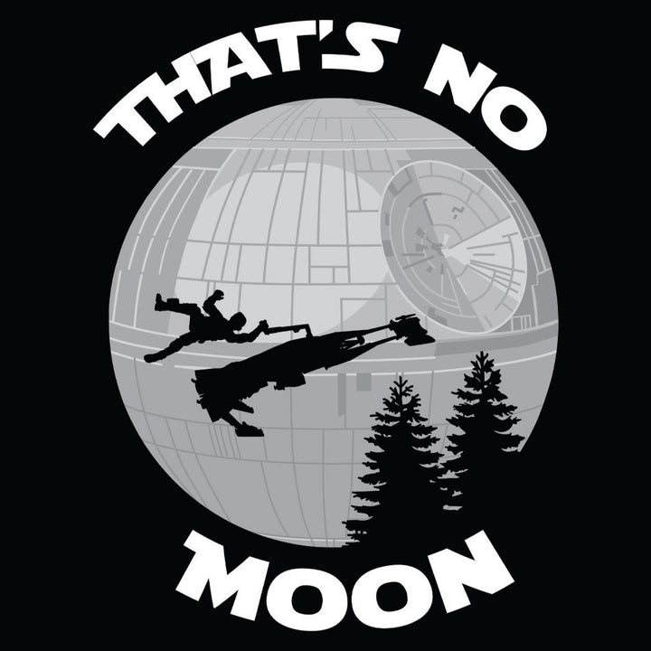 Front design of Speeder Bike silhouette over Death Star Moon like E.T. printed on Black T-Shirt - Geekdom Tees - E-commerce