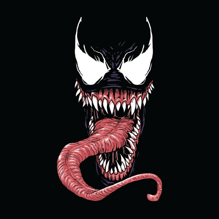 Front design of Venom face printed on Black shirt - Geekdom Tees - E-commerce