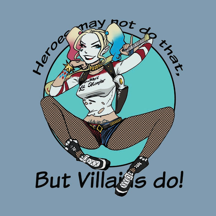 Front design of Harley Quinn printed on Blue T-Shirt - Geekdom Tees - E-commerce